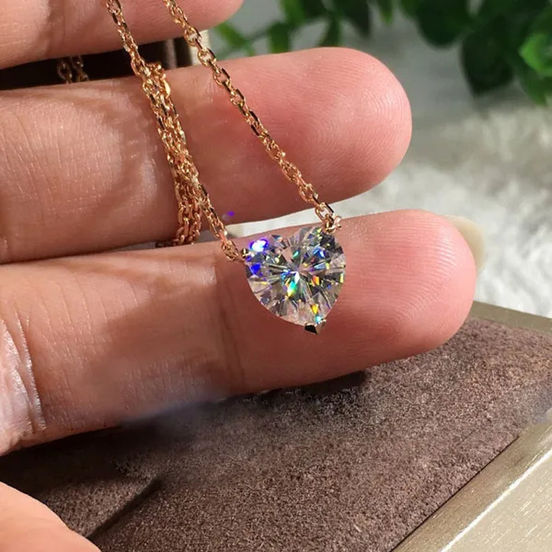 Fashion Rose Gold Color 1ct Heart Cut Moissanite White Sapphire Diamond Pendant Necklace Bridal Jewelry Gifts