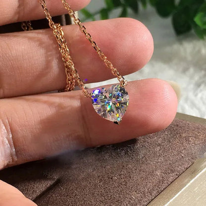 Fashion Rose Gold Color 1ct Heart Cut Moissanite White Sapphire Diamond Pendant Necklace Bridal Jewelry Gifts