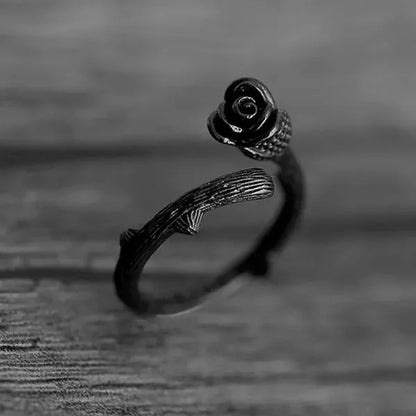 Novel Design Gun Black Plated Rose Flower Rings for Women Jewelry Adjustable Joint Ring Circle Womens Party Valentine's Day Gifts