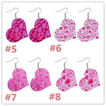 Europe and America 2021 New Valentine'S Day Leather Heart-Shaped Love Red Lips Double-Sided Printing PU Earrings