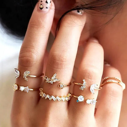New 60Pcs Womens Rings Silver Gold Plated Rhinestone Vintage Jewelry Bohemian Style Finger Joint Ring Party Favor Gifts