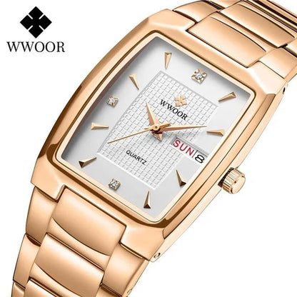 2021 Men's Watch WWOOR Top Brand Luxury Gold Blue Black Watch Men's Square Business Sports Quartz Waterproof Stainless Steel Watch Relogio Masculino
