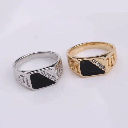 Fashion Male Jewelry Classic Gold Color White Sapphire Diamond CZ Wedding Ring Black Enamel Agate Rings for Men Christmas Party Gift Size 7 8 9 10 11 12