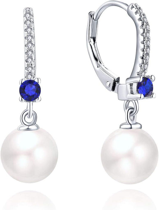 925 Sterling Silver Freshwater Pearl Hoop Earrings with Dangle Real Pearl,Simulated Pearls