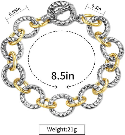 Link Bracelet for Women 2 Tone Circles Chain Silver and Gold Wire Cable Bangle Designer Inspired Bracelets