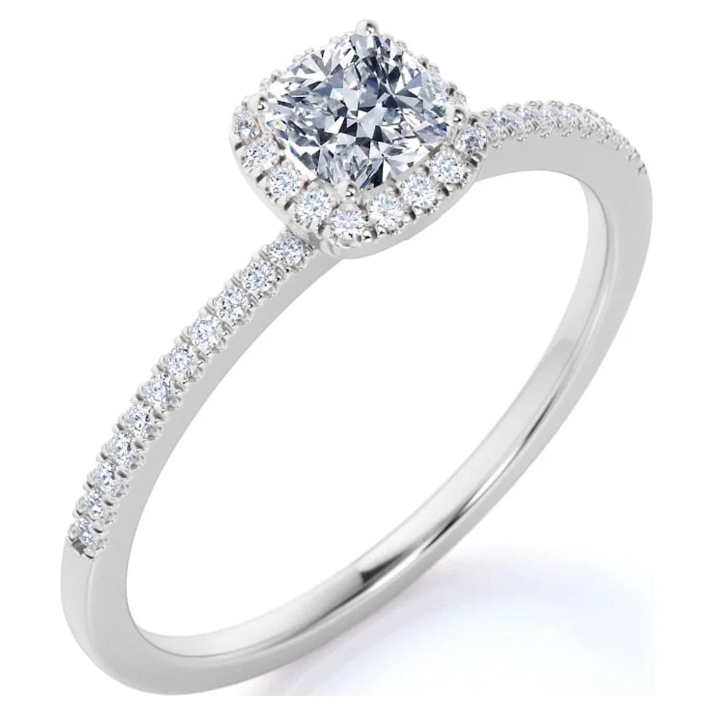 .50 Carat Cushion Cut Real Diamond Halo Engagement Ring in 10K White Gold