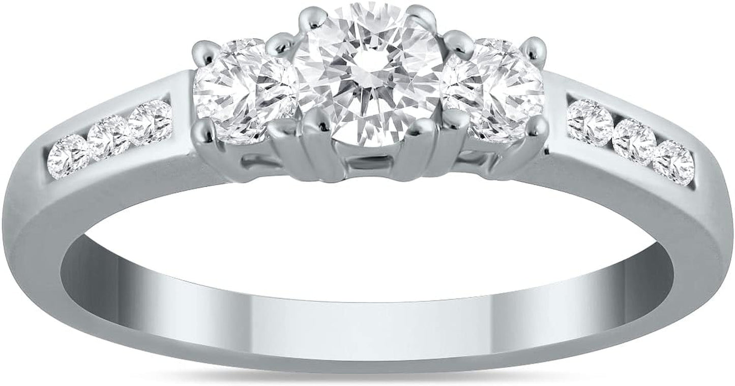 Diamond Three Stone Ring Available in 10K White Gold (1/2Ctw - 1 1/2Ctw)