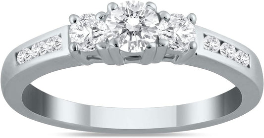Diamond Three Stone Ring Available in 10K White Gold (1/2Ctw - 1 1/2Ctw)