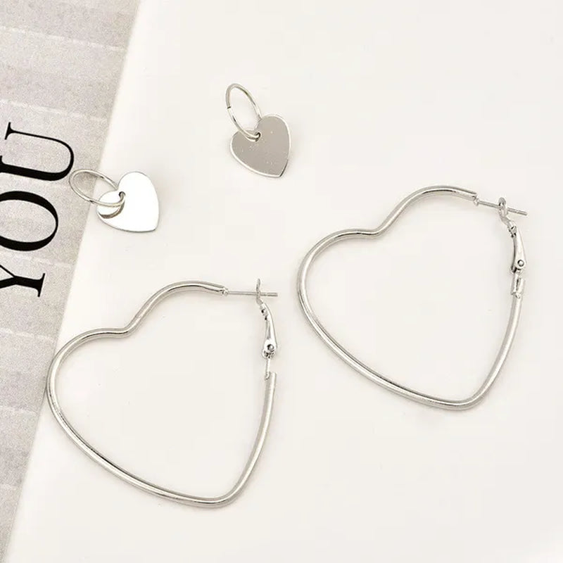 4Pcs/Set Women Double Heart Hoop Earrings Geometric Fashion Earrings Jewelry
