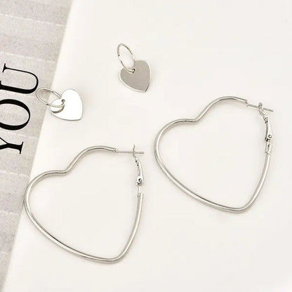 4Pcs/Set Women Double Heart Hoop Earrings Geometric Fashion Earrings Jewelry