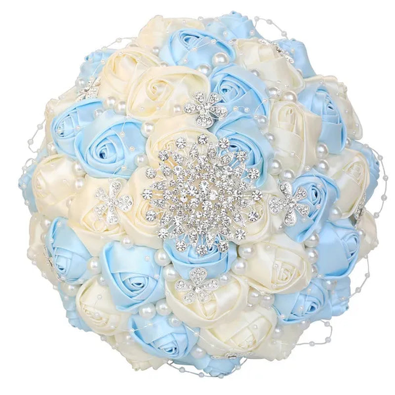 21CM Silk Rose Pearl Rhinestone New Style Bridal Bouquet Wedding Supplies Diamond Brooch Bouquet Bridesmaid Holding Flowers