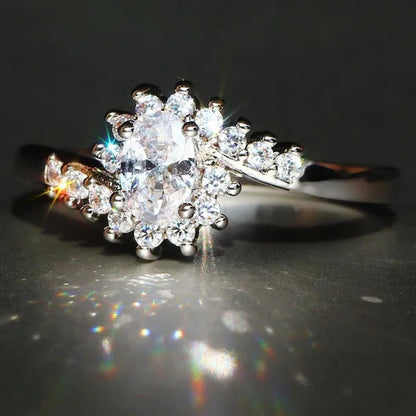 Exquisite Silver Natural Sapphire Gemstones Opal Birthstone Bride Princess Wedding Engagement Strange Ring Size 6 7 8 9 10