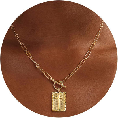 Cross Necklace for Women Trendy Chunky 14K Gold Plated/Silver Plated Cross Pendant Necklace Toggle Clasp Paperclip Chain Dainty Charm Necklace Fashion Religious Simple Jewelry Christian Gifts for Women