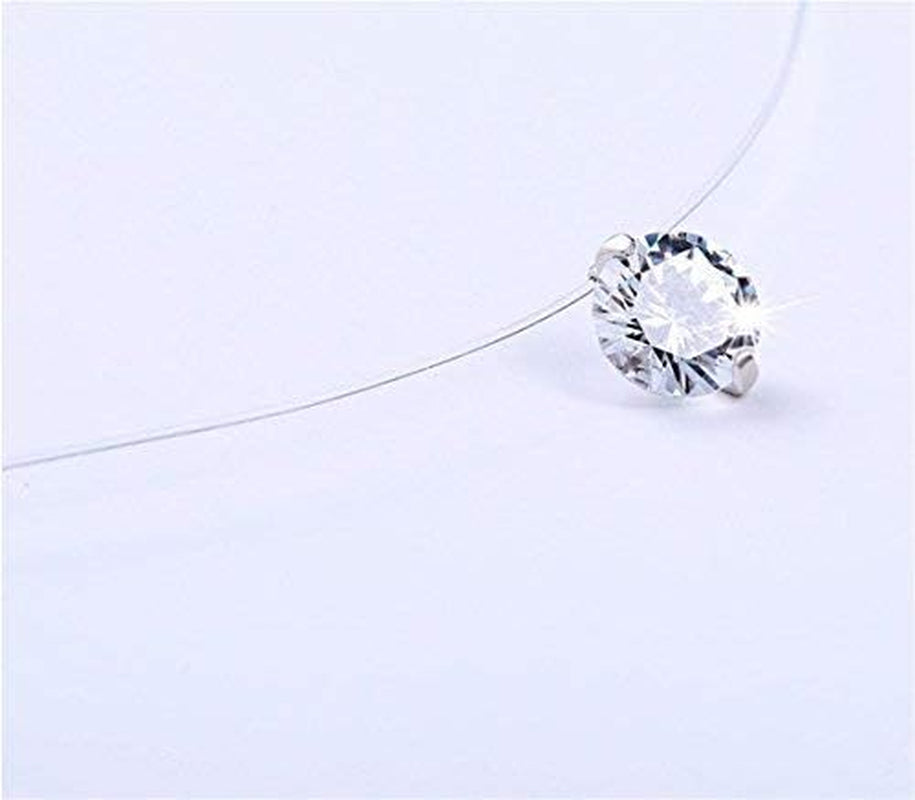S925 round Fish Line Two Claws Cut Clear Cubic Zirconia Pendant Necklace (Silver)