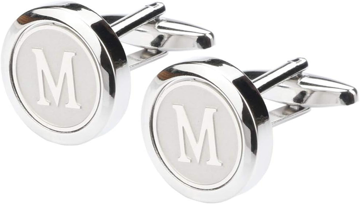 Mens Classic Stainless Steel Initial Cufflinks 26 Alphabet Initial Letter Cufflinks Business Wedding Shirts A-Z