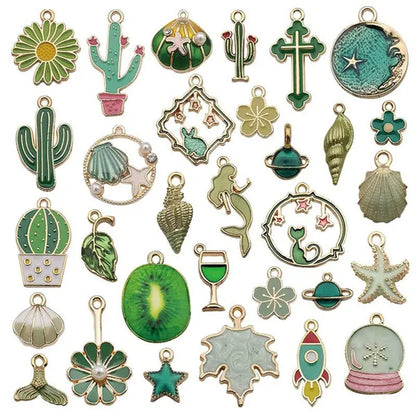 30pcs Mixed Pattern Pink Drop Oil  Fish Flower Horse Enamel Charm DIY Jewelry Bracelet Necklace Pendant Gold Tone Float Finding