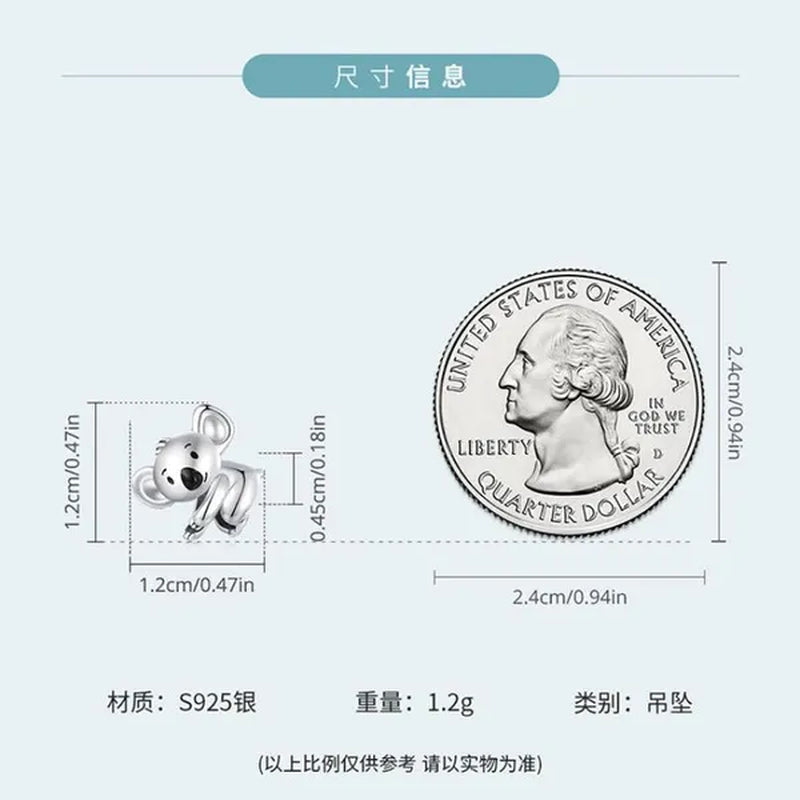 925 Sterling Silver Cute Animal Koala Charm Fit Charm Bracelets DIY
