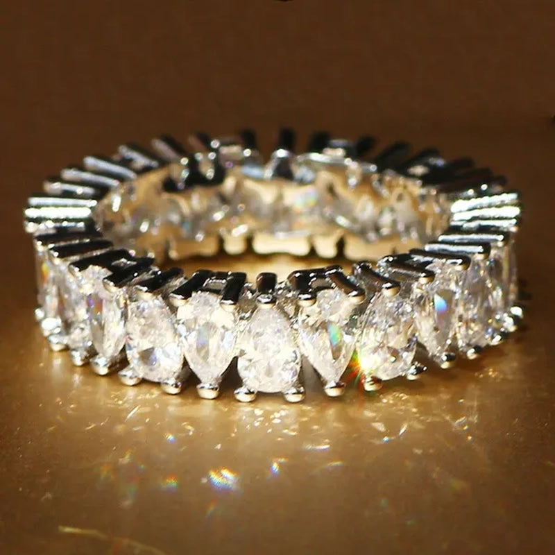 Luxurious Silver Natural Gemstones White Sapphire Wedding Birthstone Bride Flower Engagement Ellipse Drop Ring Jewelry Size 6 7 8 9 10