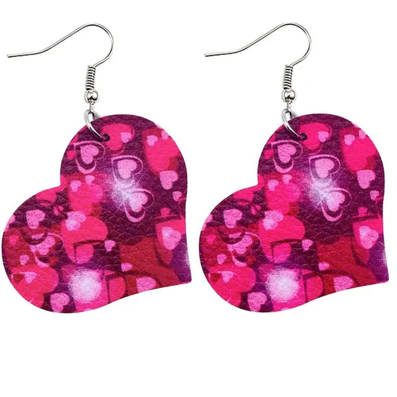 Europe and America 2021 New Valentine'S Day Leather Heart-Shaped Love Red Lips Double-Sided Printing PU Earrings
