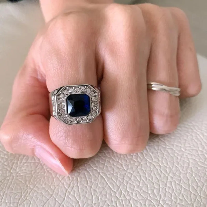Luxury Men'S Fashion Jewelry Accessories 925 Sterling Silver Rings for Men Natural Gemstones Sapphire Ring Wedding Band Engagement Diamond Ring Fine Jewelry Mens Ring