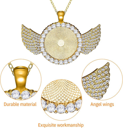 36 Pieces 25Mm Rhinestone Pendant Set, 12 Pieces 3 Shape Rhinestone Wing Bezel Pendant Tray 12 Piece Clear Glass Cabochons 12 Lobster Clasp Link Necklace Chain for DIY Jewelry Craft