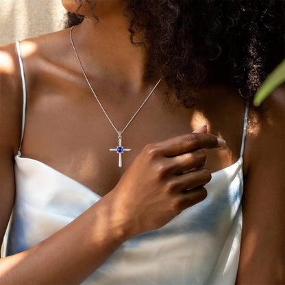 Birthstone Cross Necklace for Women Sterling Silver Birthstone Necklace Halo Infinity Cross Pendant Necklace Fine Jewelry Valentines Day Gifts Birthday Holiday Gifts for Her, 16"+2" Inches
