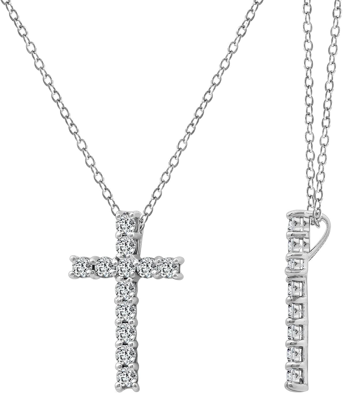 Platinum or Gold Plated Sterling Silver Cross Pendant Necklace with Infinite Elements Zirconia, 18"