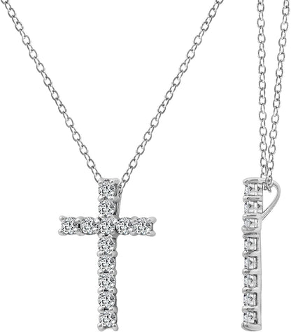 Platinum or Gold Plated Sterling Silver Cross Pendant Necklace with Infinite Elements Zirconia, 18"