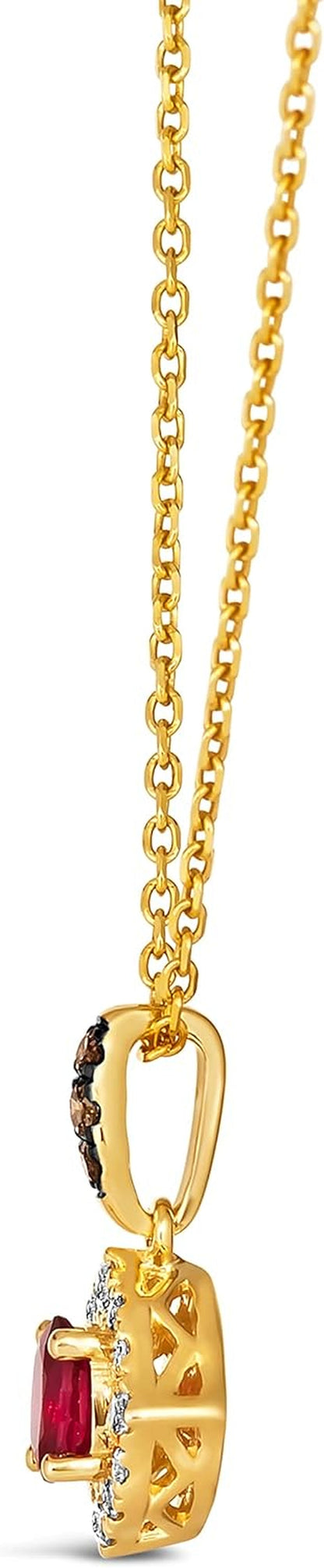 0.15 Carat Diamond and 1/4 Carat Red Ruby Oval Halo Pendant Necklace for Women in 14K Yellow Gold (White/Fancy Brown, Cttw) on 18 Inch Chain