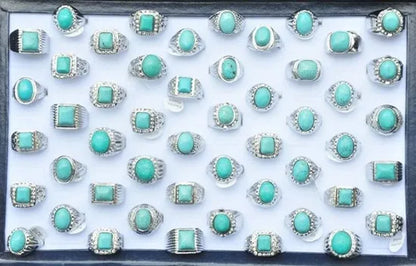10pc Wholesale Lots Natural Green Turquoise Stone Silver P Ring Jewelry FREE