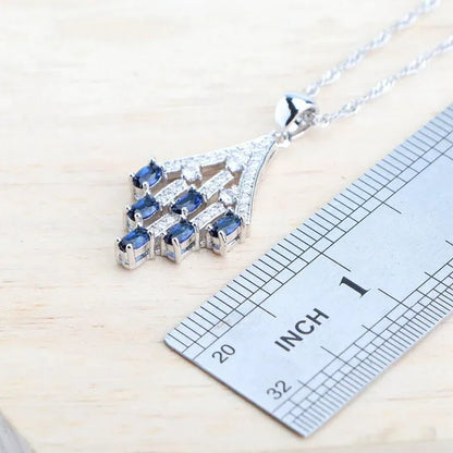 Blue/Red/Green/Purple Zircon 925 Silver Jewelry Set For Women