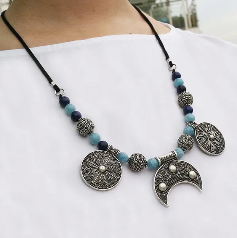 8Mm Lapis Lazuli and Amazonite Beads Necklace, Design Beads Necklace, Ethnic Jewelry, Beads Lover Jewelry, Viking Ethnic Jewelry