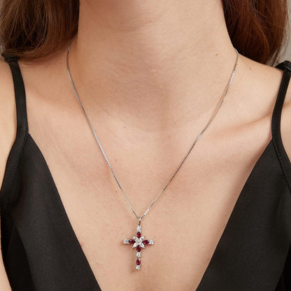 Star Cross Necklace for Women 925 Sterling Silver Infinity Cross Pendant with Birthstone Cubic Zirconia, Cross Jewelry Gift for Women Mom Girlfriend, with Gift Box