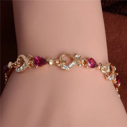Trendy Women/Lady'S Fashion Crystal Diamond 18K Gold Plated Heart 5 Colors CZ Stones Bracelets & Bangles Jewelry Gifts