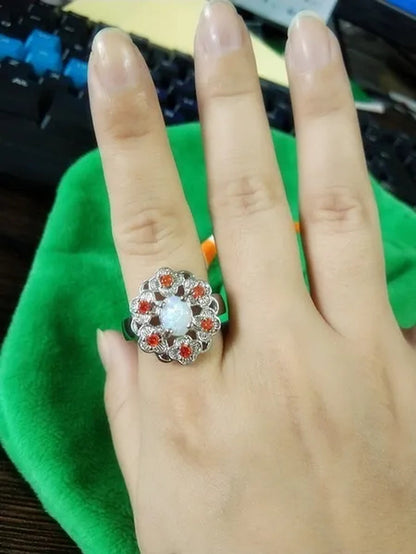 Natural Ruby Gemstone opal Flower ring  Wedding Engagement Ring Women's Jewelry Gifts5-10