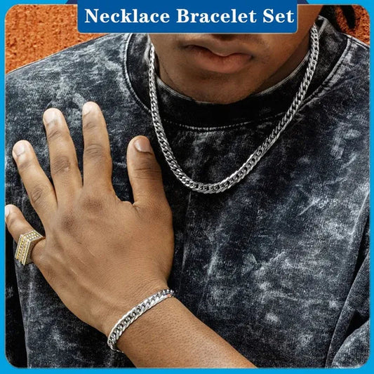 6mm Miami Cuban Link Chain Necklace and Bracelet Set In 925 Sterling Silver
