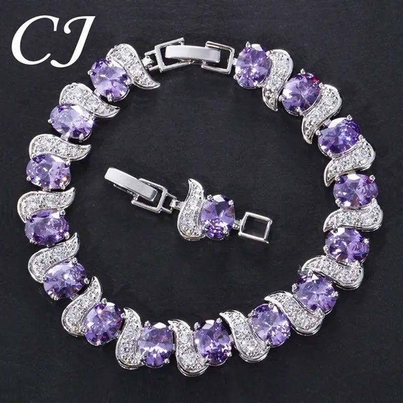 CANDICE 2023 Newest Design Women Luxury CZ Zirconia Silver Bracelets With Blue Stones 18CM+2.5CM（extended clasp）