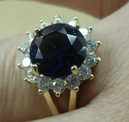 Natural 4.66CT Sapphire Diamond 14K Yellow Gold Ring Size 6-11