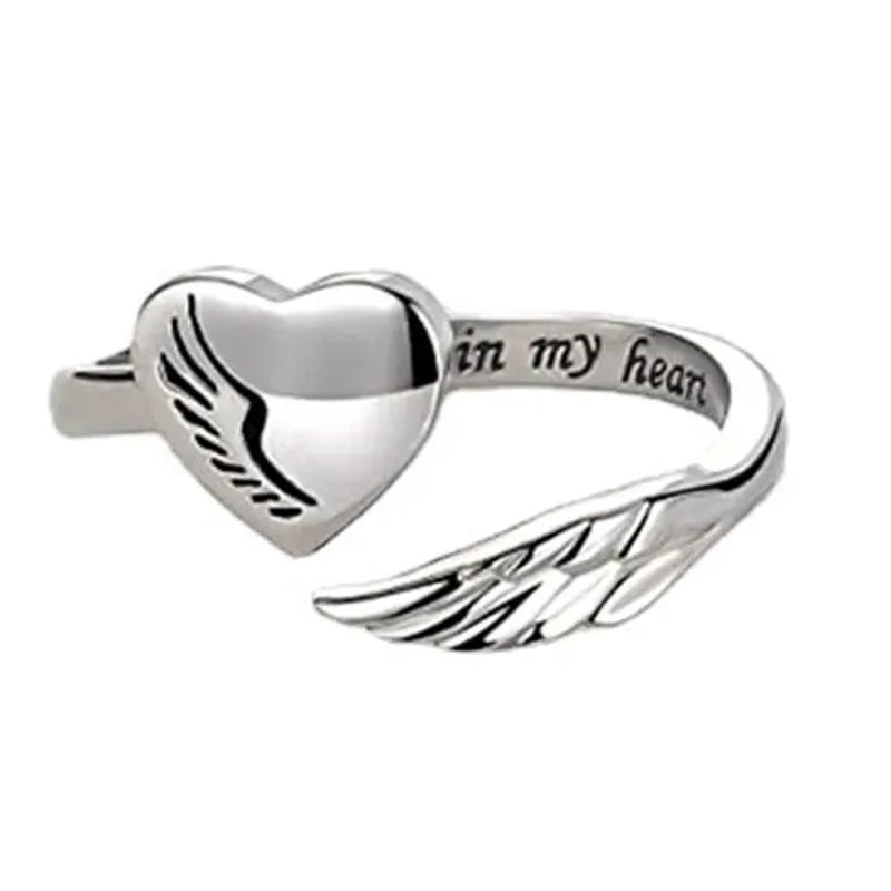 Adjustable Angel Wings Ring Letters Heart-shaped Index Finger Ring Alloy Rings Nice Opening Ring Jewelry Gift for Friend BAR