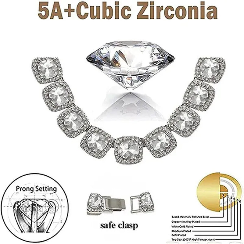 12mm Iced Out Square Tennis Chain Necklace,Diamond Cuban Link Necklace Hip Hop Jewelry with For Men Women Charm Jewelry