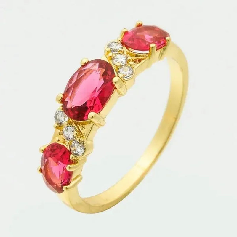 Natural 2.32CT Ruby Diamond 14K Yellow Gold Ring Size 6-11