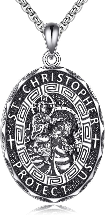 Patron Saint Necklace Sterling Silver Amulet Medal Pendant Religious Protector Jewelry Gifts for Women Men