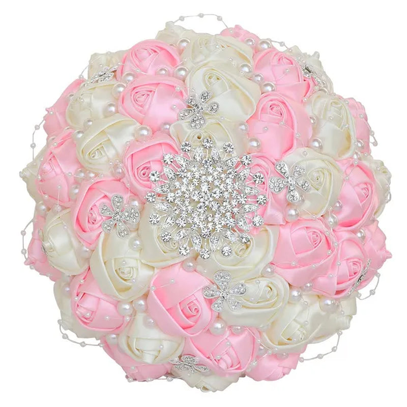 21CM Silk Rose Pearl Rhinestone New Style Bridal Bouquet Wedding Supplies Diamond Brooch Bouquet Bridesmaid Holding Flowers
