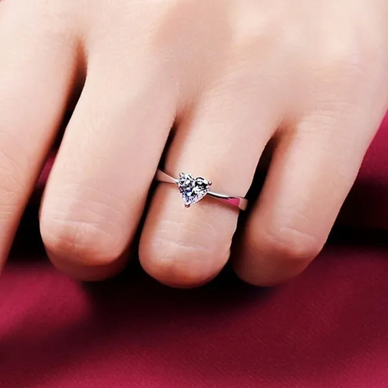 Fashion Simple Silver Color Heart-Shaped Diamond Engagement Wedding Anniversary Ring Size 6-12 Bague Femme