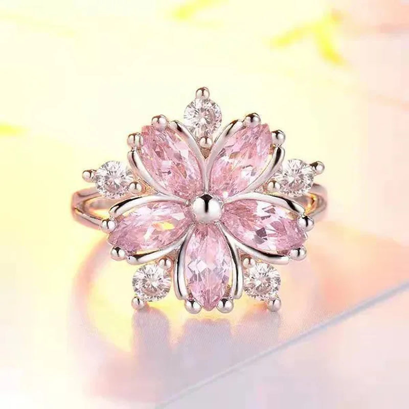 Elegant Women'S Flower Ring Luxury Pink Zircon Ring, Fashionable Flower Shape Women'S Ring, Engagement, Wedding Ring, Princess Ring, Promise Ring, Valentine'S Day, Christmas Gift. Size US5-11. Happy Shopping!