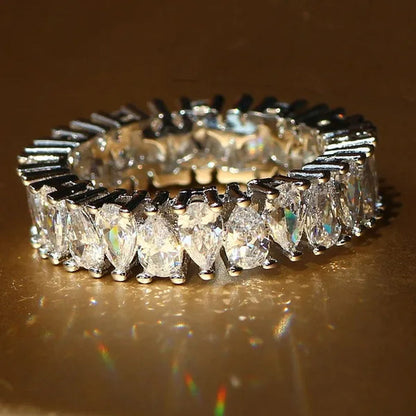 Luxurious Silver Natural Gemstones White Sapphire Wedding Birthstone Bride Flower Engagement Ellipse Drop Ring Jewelry Size 6 7 8 9 10