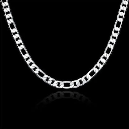 2pcs/Set(Bracelet+Necklace) 925 Sterling Silver Charms Men Women Figaro Curb Lobster Clasps Link Chain Bracelet and Necklace Fashion Exquisite Jewelry Gifts