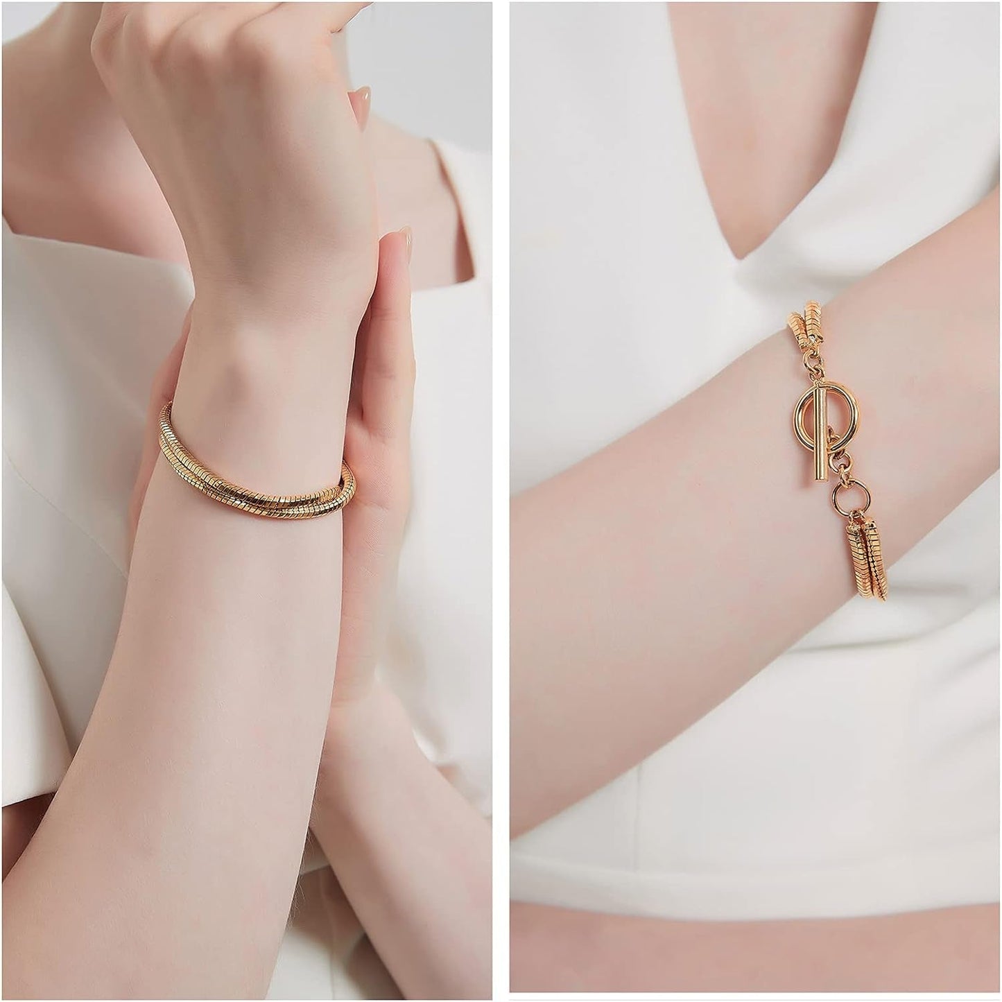 Two Layer 18K Gold Plated Brass Bracelet for Women/Link Chain Cute Bracelet/Fashion Gift for Women Girls