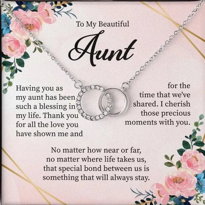 To My Beautiful Aunt 925 Sterling Silver Cubic Zirconia Perfect Pair Necklace Message Card Gifts Aunt Necklace Gift