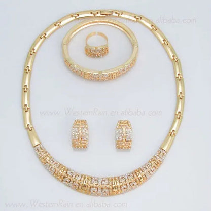 Fashion Jewelry Set Women Gold Plated Crystal Necklace Bracelet Earrings Gift Set